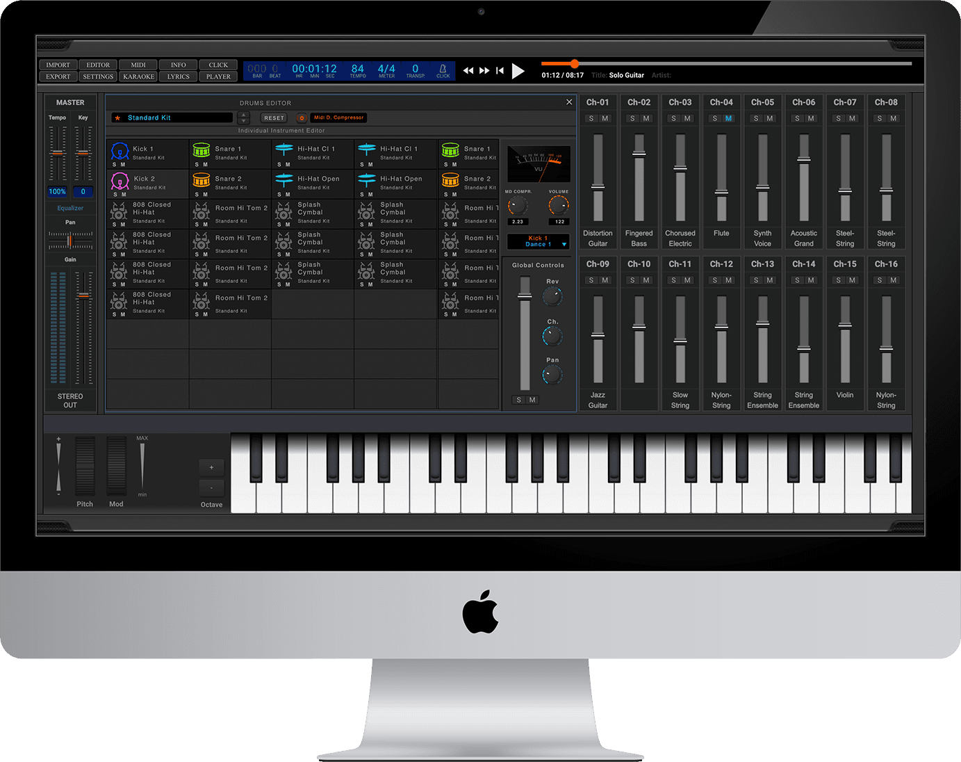 Editor MIDI num monitor